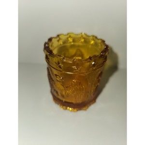 Vintage Amber Glass Kanawha Glass Eagle & Stars Toothpick Holder